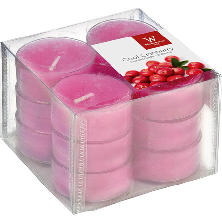12x Scented tealights candles cranberry/pink 4 hours