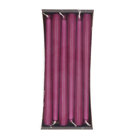 12x Purple dining candles 25 cm 8 hours