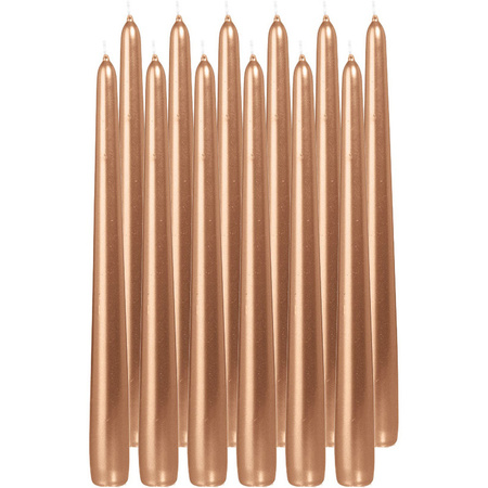Candle holders set 2x aluminium gold 20 cm with 12x rose gold candles 25 cm