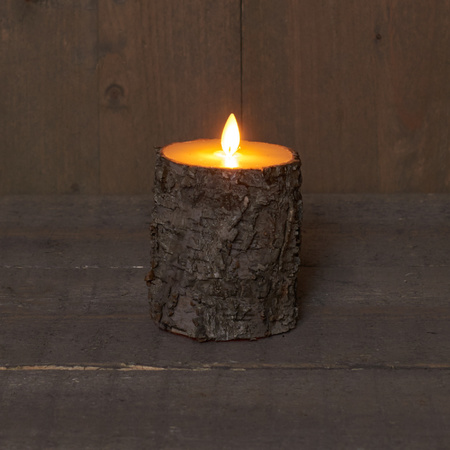 Set of 2x Brown wood Led candles with moving flame