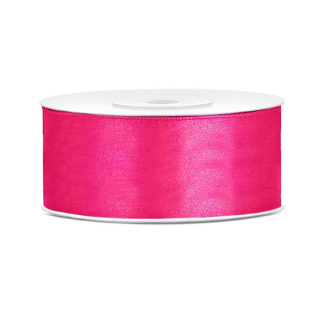1x Hobby/decoration dark pink satin ribbon 2.5 cm/25 mm x 25 meters