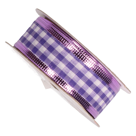 1x Hobby/decoration purple/white satin ribbon with checkers 1.2 cm/25 mm x 270 cm