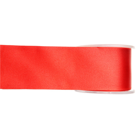 Satin deco ribbons set 2x rolls - red/white - 2,5 cm x 25 meters - hobby/decoration