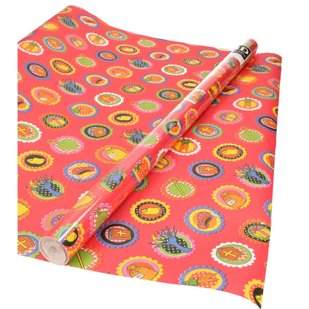 1x Roll Saint Nicholas wrapping paper red 2,5 x 0,7 meter