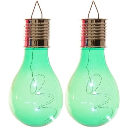 2x Outdoor/garden LED green pear bulbs solar light 14 cm