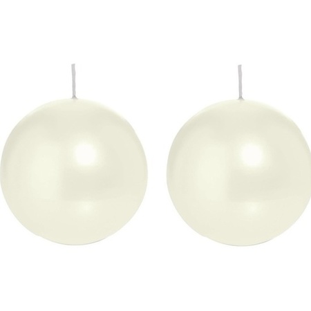 2x Ivory white sphere/ball candle 8 cm 25 hours