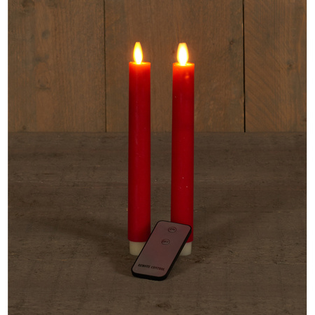 2x Rode LED kaarsen/dinerkaarsen op afstandsbediening 23 cm