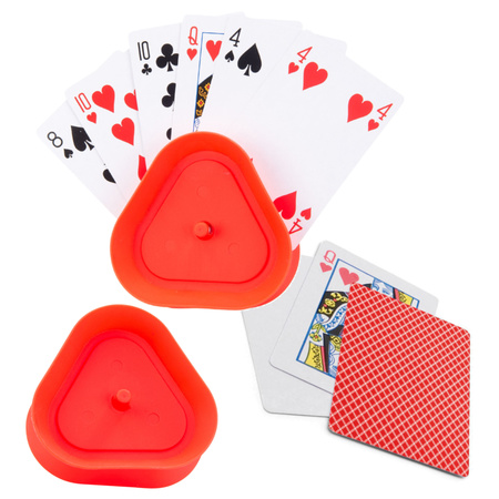 2x Speelkaartenhouders kunststof 8,6 cm inclusief 54 speelkaarten rood