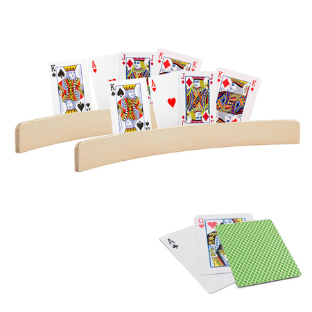2x Playing cards holders 35 cm with 54 green playing cards