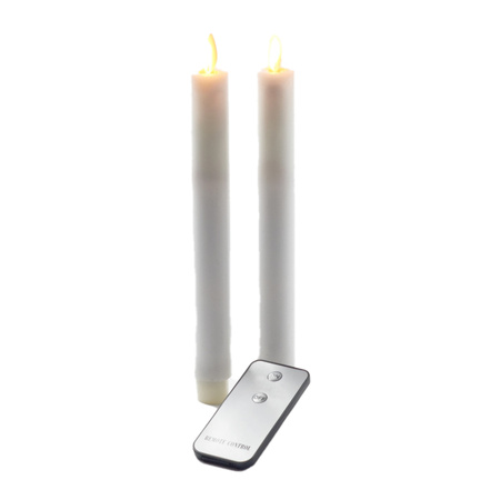 2x Witte LED kaarsen/dinerkaarsen met afstandsbediening 23 cm