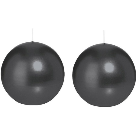 2x Black sphere/ball candle 7 cm 26 hours