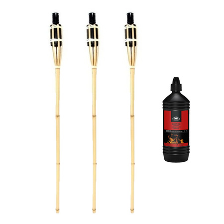 3x Bamboo garden torch 90 cm with torch oil