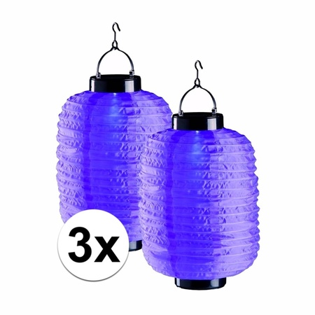 3x purple solar lampion lanterns 35 cm