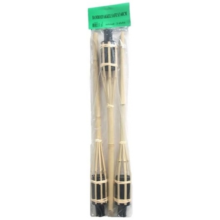 3x stuks bamboe tuinfakkels met oliehouder van 60 cm inclusief 1 liter lampenolie/fakkelolie
