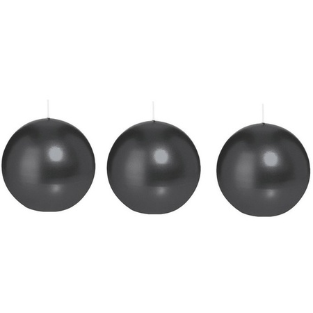 3x Black sphere/ball candle 8 cm 25 hours