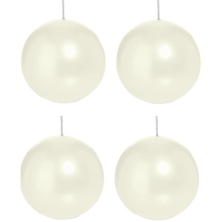 4x Ivory white sphere/ball candle 8 cm 25 hours