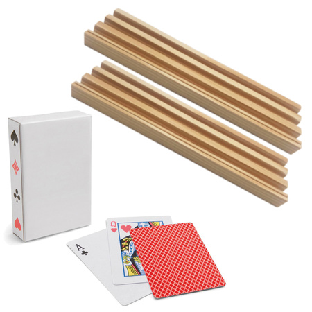 4x Speelkaarten houders hout 26 cm inclusief 54 speelkaarten rood