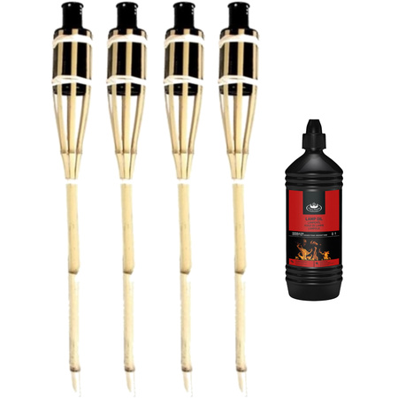 4x stuks Bamboe fakkels safe 60 cm inclusief 1 liter lampenolie/fakkelolie