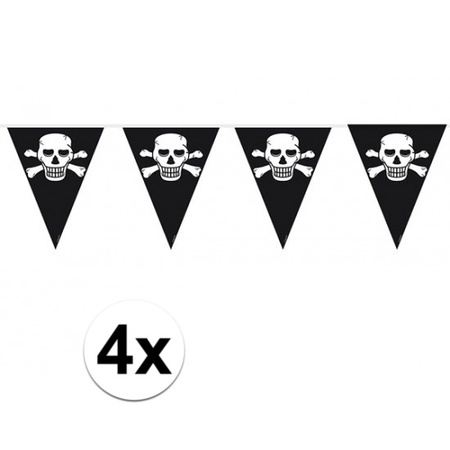 4x stuks Piraten vlaggenlijn/vlaggetjes zwart