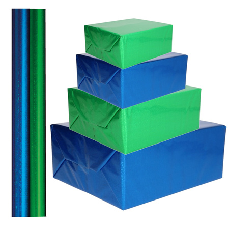 4x stuks rollen Holografische metallic hobbyfolie/cadeaupapier 70 x 150 cm groen en blauw