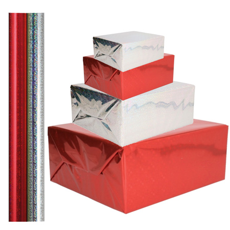 4x rolls Holographic metallic hobby foil 70 x 150 cm silver and red