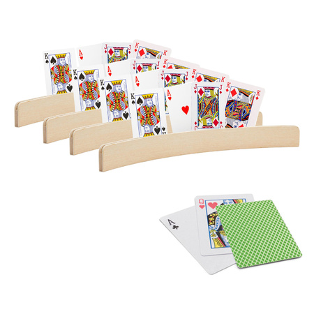 4x stuks Speelkaarthouders hout 35 cm inclusief 54 speelkaarten groen
