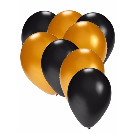 50x ballonnen - 27 cm - zwart /goud versiering