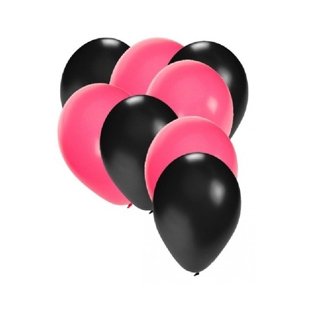 50x ballonnen - 27 cm -  zwart / roze versiering
