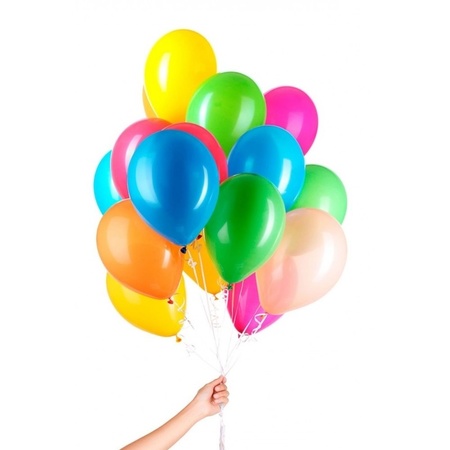 50x Colored heliumballoons with ribbon