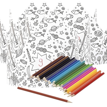 5x Knutsel papieren kroontjes om in te kleuren incl. potloden