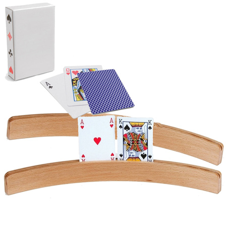 6x Speelkaartenhouders hout 50 cm inclusief 54 speelkaarten blauw