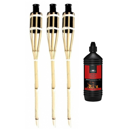Bamboo torch safe 6x pieces 60 cm with 1 liter lamp oil
