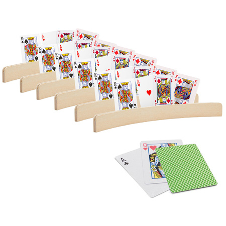 6x Playing cards holders 35 cm with 54 green playing cards