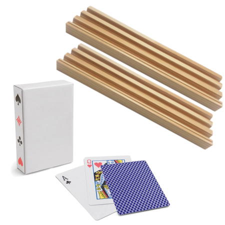 8x Speelkaarten houders hout 26 cm inclusief 54 speelkaarten blauw
