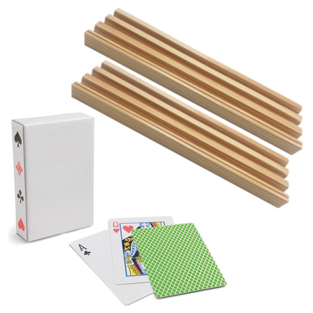 8x Speelkaarten houders hout 26 cm inclusief 54 speelkaarten groen