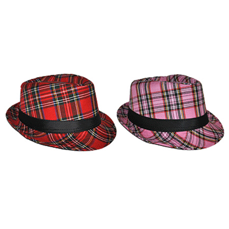 Verkleed Al Capone hoed Schotse ruit roze