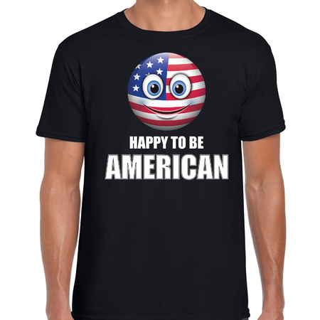 Amerika emoticon Happy to be American landen t-shirt zwart heren