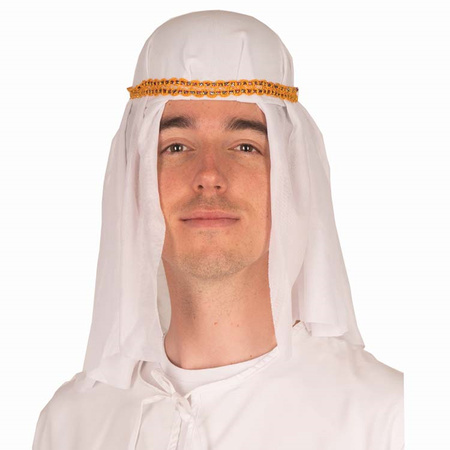 Carnaval set - Arabic sjeik headpiece - white - for men - beard - sunglasses