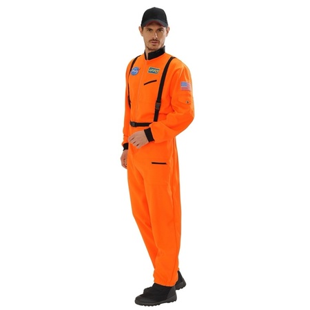 Astronauten kostuum oranje voor heren 