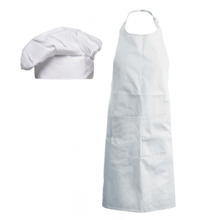 Basic set white chefs hat and apron for children