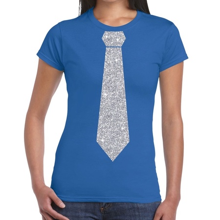 Blue t-shirt with tie in glitter silver women 