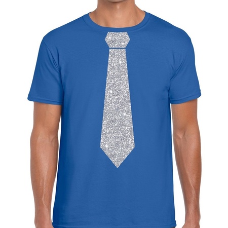 Blue t-shirt with tie in glitter silver men 