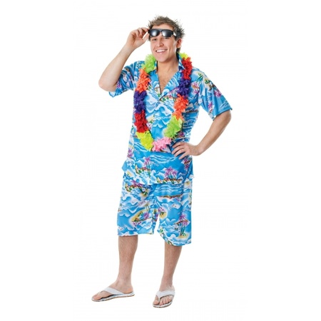 Blauwe Hawaii blouse en shorts voor heren