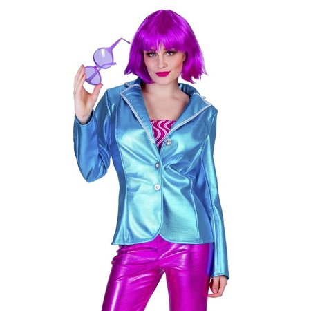 Blauwe disco seventies verkleed colbert/jasje voor dames