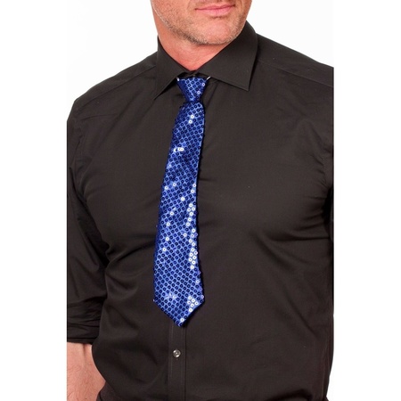 Blauwe glitter stropdas 32 cm verkleedaccessoire dames/heren