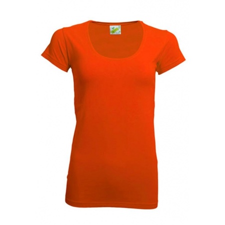 Lange bodyfit dames shirts oranje 200 grams