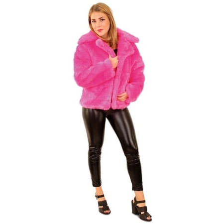 Fur coat neon pink for ladies