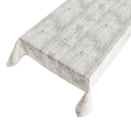 Tafelkleed/tafelzeil grijs houtprint 140 x 245 cm met 4 klemmen