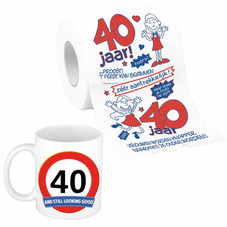 Gift set for 40th birthday Drink cup + fun-text toiletroll - for woman