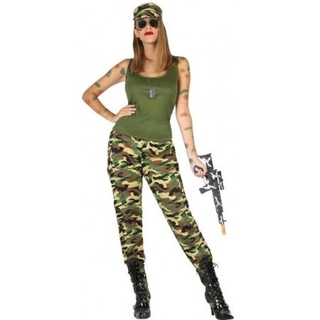 Afstoten Schilderen diefstal Camouflage soldaat verkleed pak/kostuum voor dames in de Carnavalskostuum  winkel.